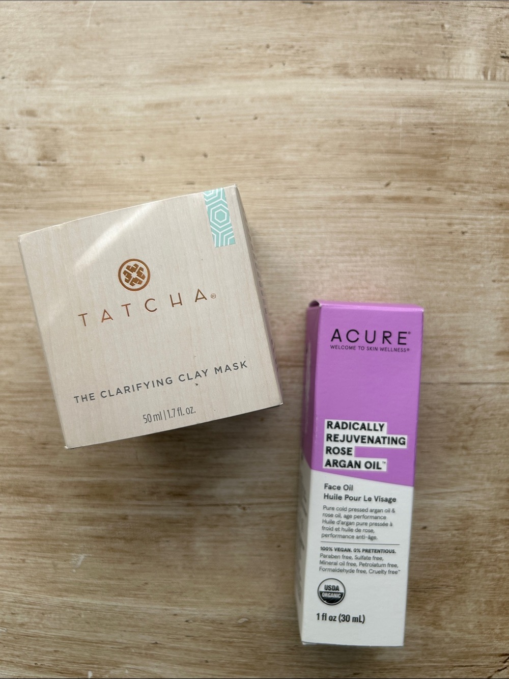 2 new items Tatcha clay mask and Acure rose argan oil